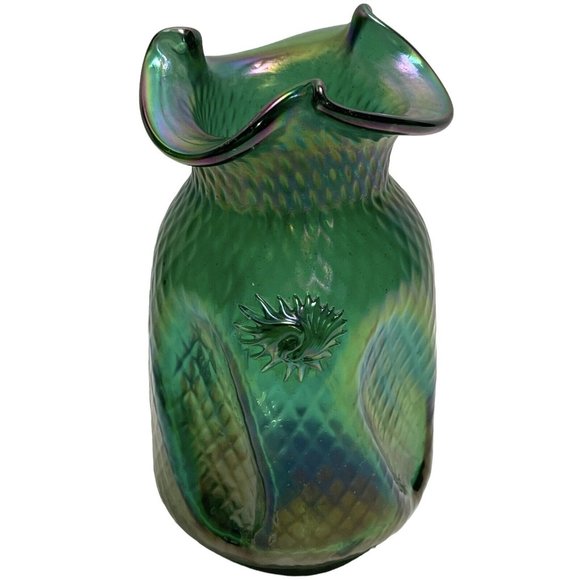 Antique 1900s Pallme-Konig Art Nouveau Green Iridescent Art Glass Vase Austrian - Picture 1 of 10